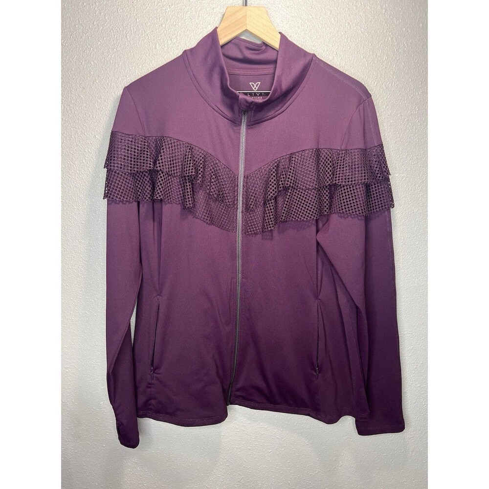 Livi Active Lane Bryant Jacket Size 18/20 2X Purple Zip Up Active Mesh Ruffle